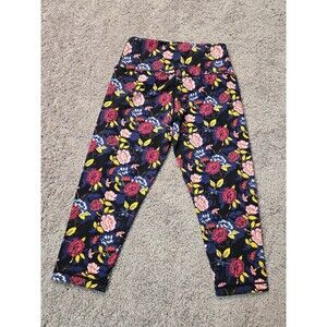 Ruby Ribbon Crop Capri Leggings Reversible Floral pink Black Leggings Large